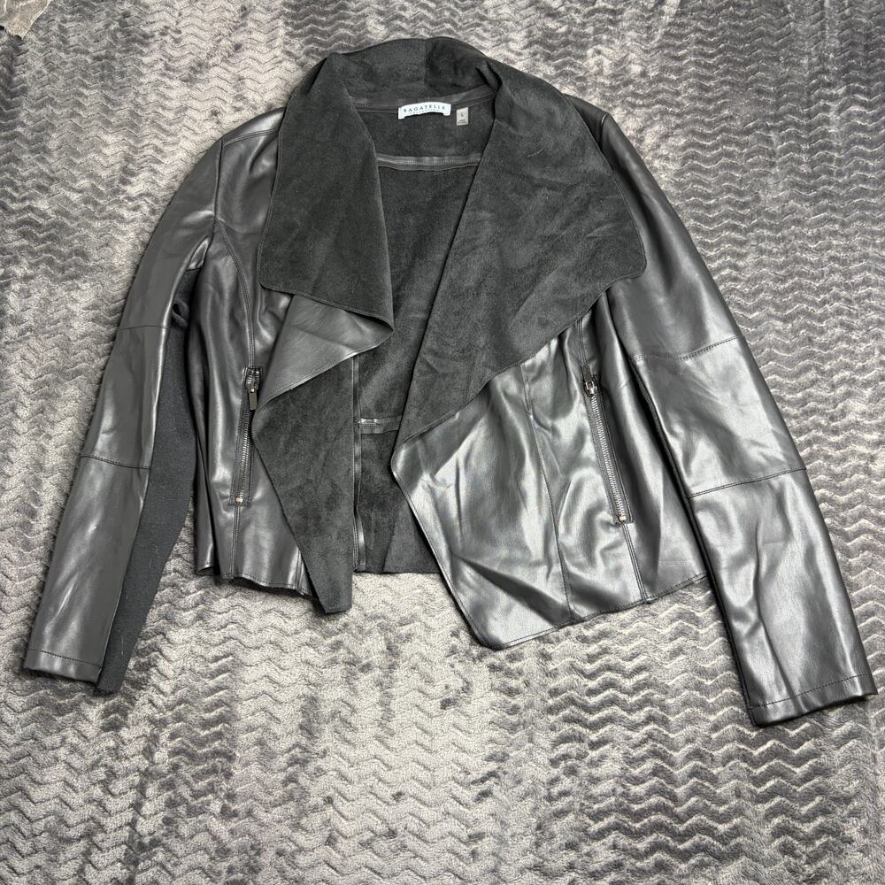 Bagatelle Collection Faux Leather Jacket Women's Size Large Black Pockets